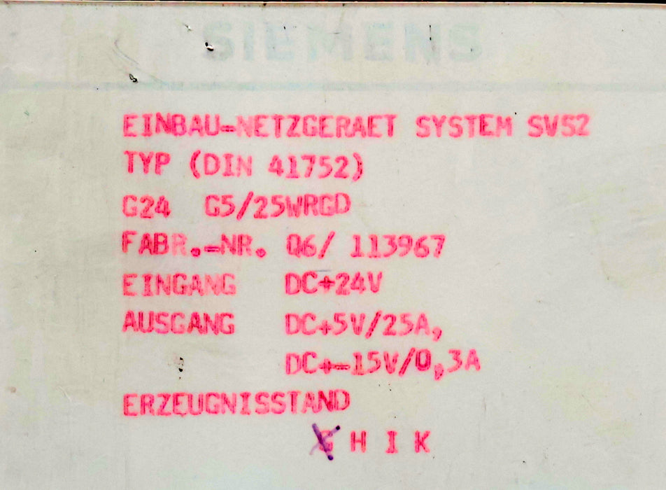 Bild des Artikels SIEMENS-Einbau-Netzgerät-System-SV52-Typ-G24-G5/25-WRGD-6EV3054-0DC-gebraucht