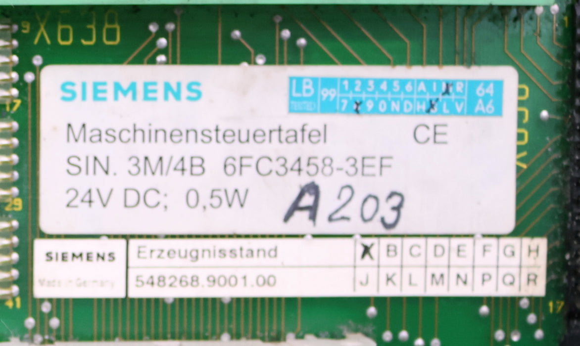 Bild des Artikels SIEMENS-SINUMERIK-3M/4B-Maschinensteuertafel-24VDC-0,5W-6FC3458-3EF