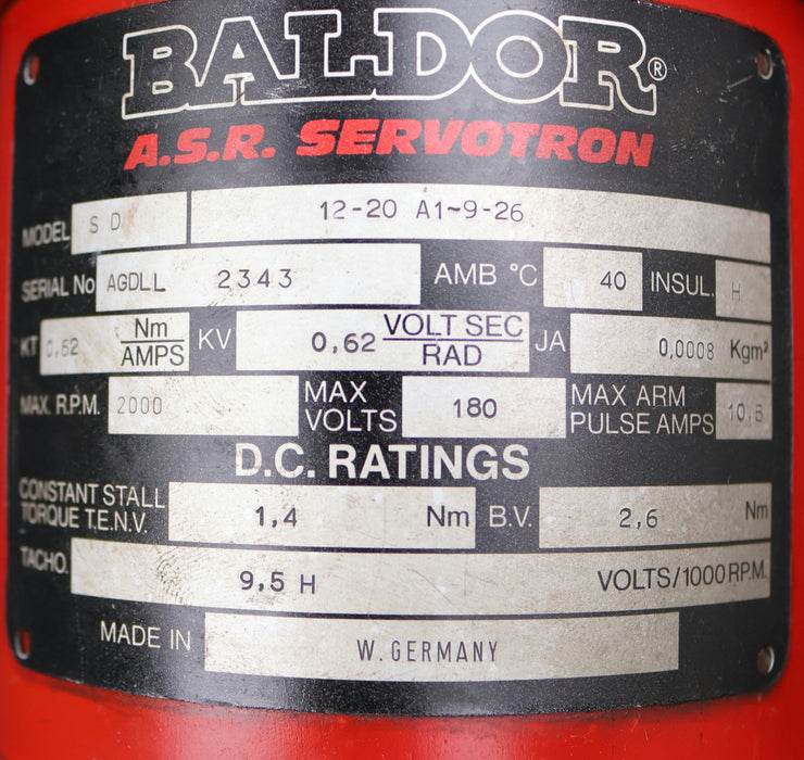 Bild des Artikels BALDOR-A.S.R.-SERVOTRON-Servo-Motor-SD-12-20-A1-9-26-max.2000rpm-0,62Nm/A