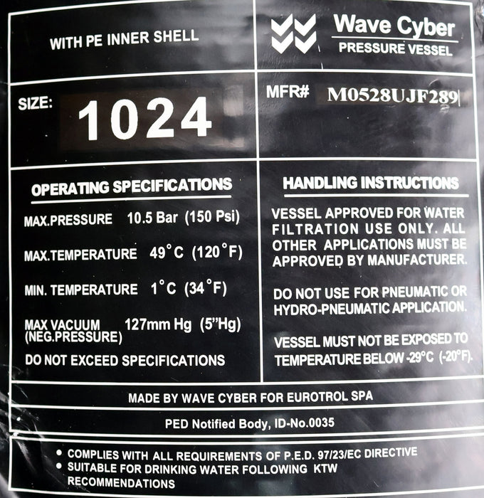 Bild des Artikels WAVE-CYBER-Druckbehälter-aus-Polyglass-M0528UJF289-Größe-10''x24''-max.-10,5bar