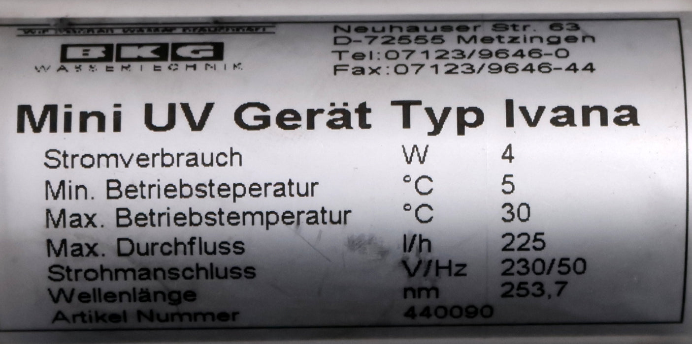 Bild des Artikels BKG-Mini-UV-Gerät-Typ-IVANA-Stromverbrauch-4W-Betriebstemperatur-5-30°C