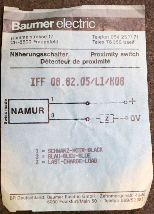 BAUMER Näherungsschalter IFF 08.82.05/L1/K08