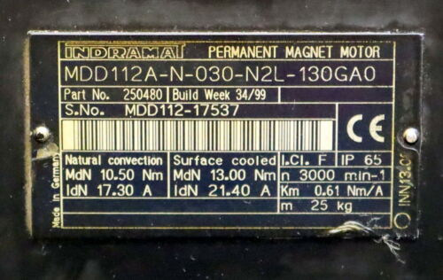 BOSCH INDRAMAT Permanent Magnet Motor MDD112A-N-030-N2L-130GA0 MdN= 10,5/13Nm