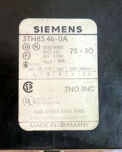 SIEMENS Schütz contactor 3TH83460AM0 Us = 220V 50Hz 264V 60Hz 7S + 3Ö /NO + 3NC