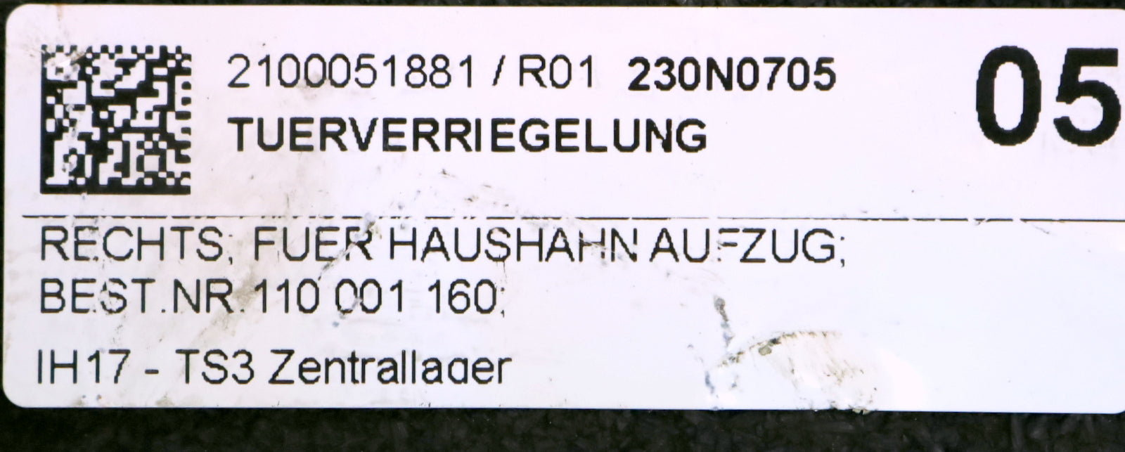 HAUSHAHN Türverriegelung rechts TV01/43 ZTV 50 F Best.Nr. 110001160 gebraucht