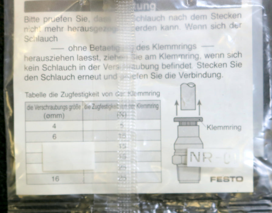 FESTO L-Steckverschraubung Push-in L-fitting CRQSL-1/4-8 Nr. 162874 unbenutzt