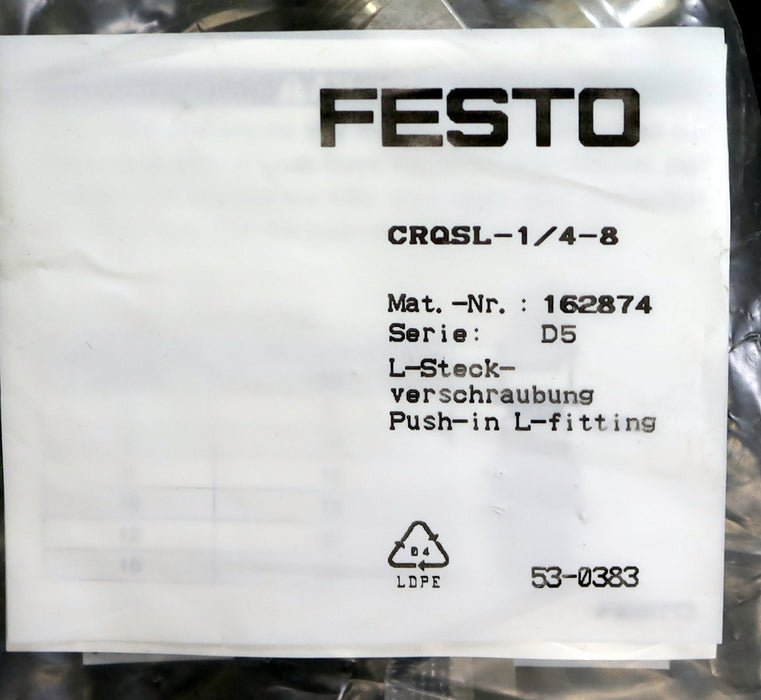 FESTO L-Steckverschraubung Push-in L-fitting CRQSL-1/4-8 Nr. 162874 unbenutzt