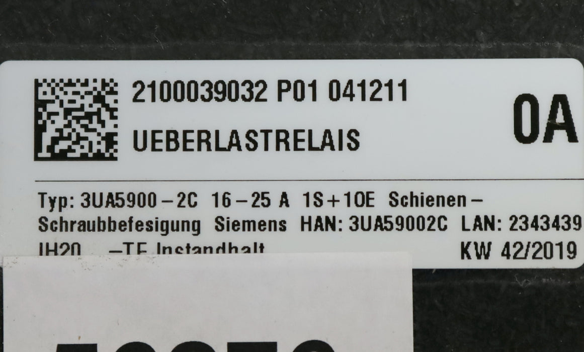 Bild des Artikels SIEMENS-Überlastrelais-3UA5900-2C-16-25A-1A+10E-Schienenschraubbefestigung