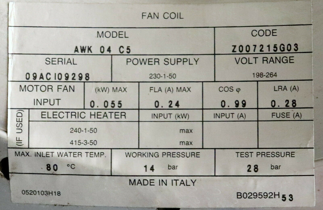 DELCHI Kaltwasserklimagerät Deckeneinbaukassette AWK 04 C5 Typ Z007215G03