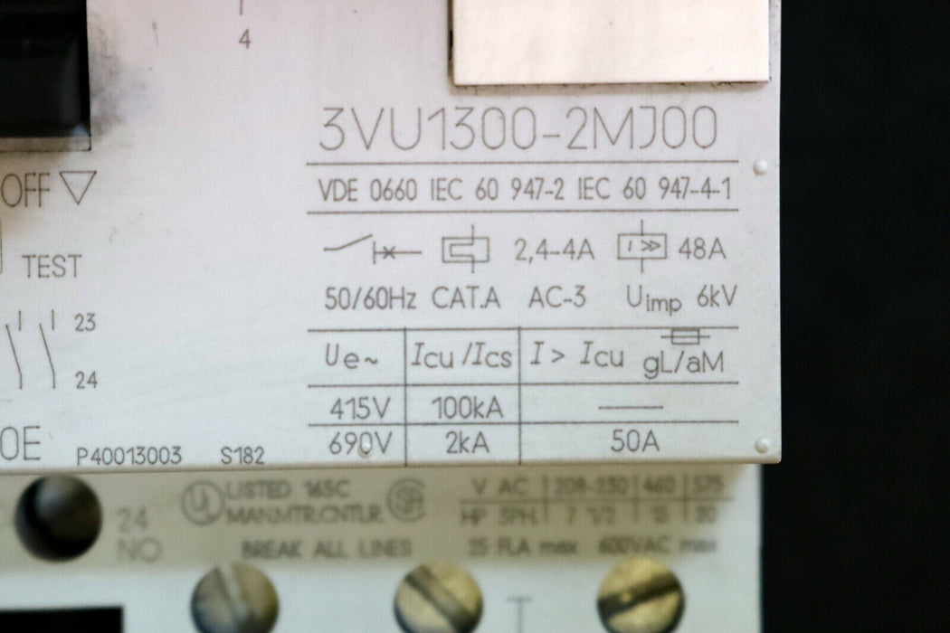 SIEMENS Motorschutzschalter 3VU1300-2MJ00 2,4-4A - gebraucht