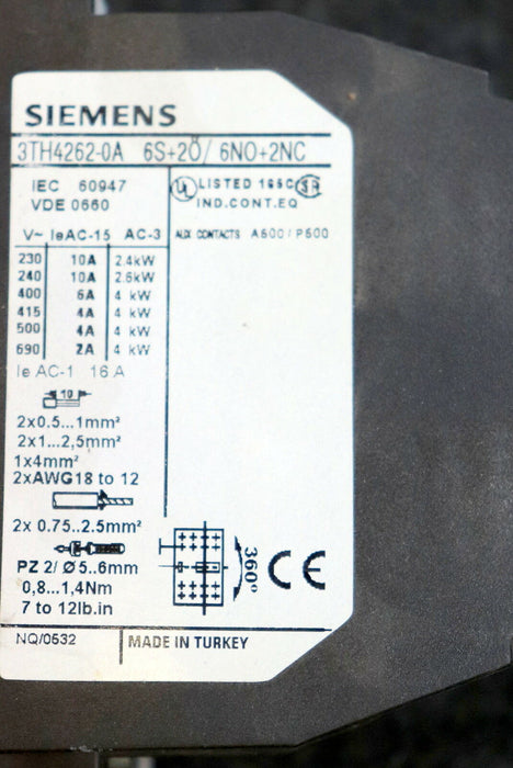 SIEMENS Schütz 62E 3TH4262-0A 6S + 2Ö 6NO + 2NC Steuerspannung Us= 230VAC 50Hz