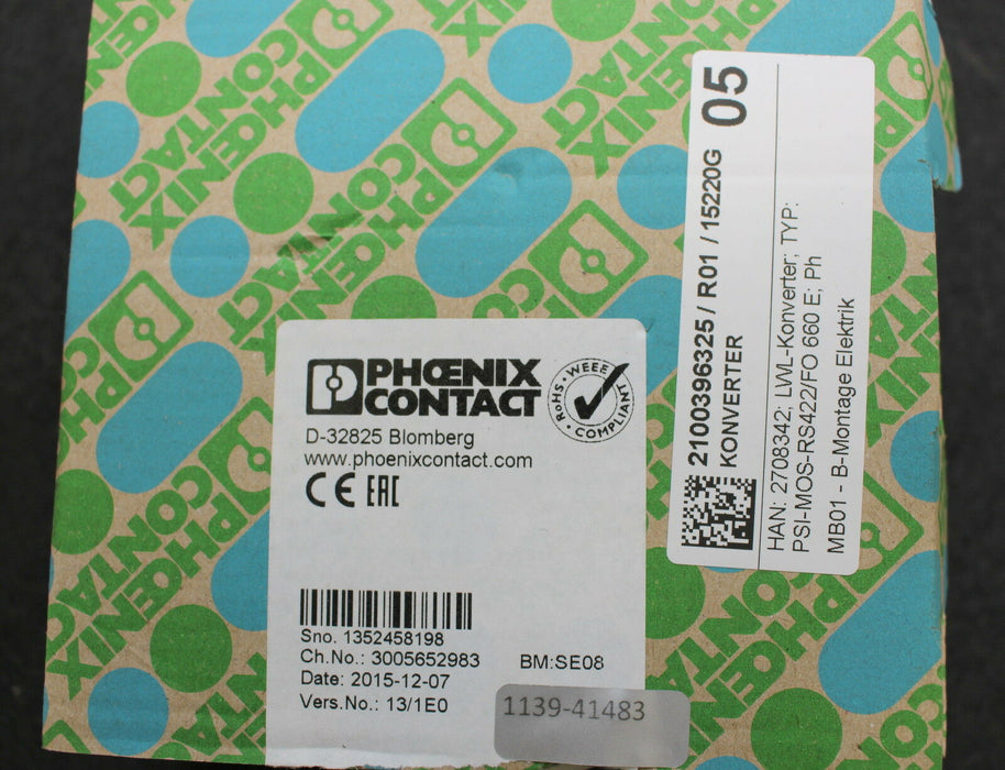 PHOENIX CONTACT Konverter PSI-MOS-RS422/FO 660 E Serial No. 1352458198 U=18-24V