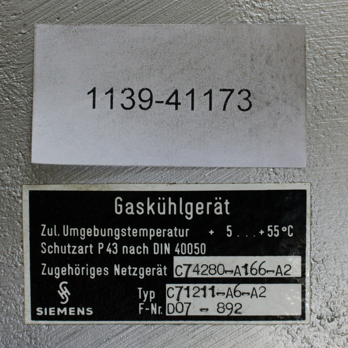 SIEMENS Gaskühlgerät C71211-A6-A2 Zul. Umgebungstemperatur 5-55°C Schutzart P43