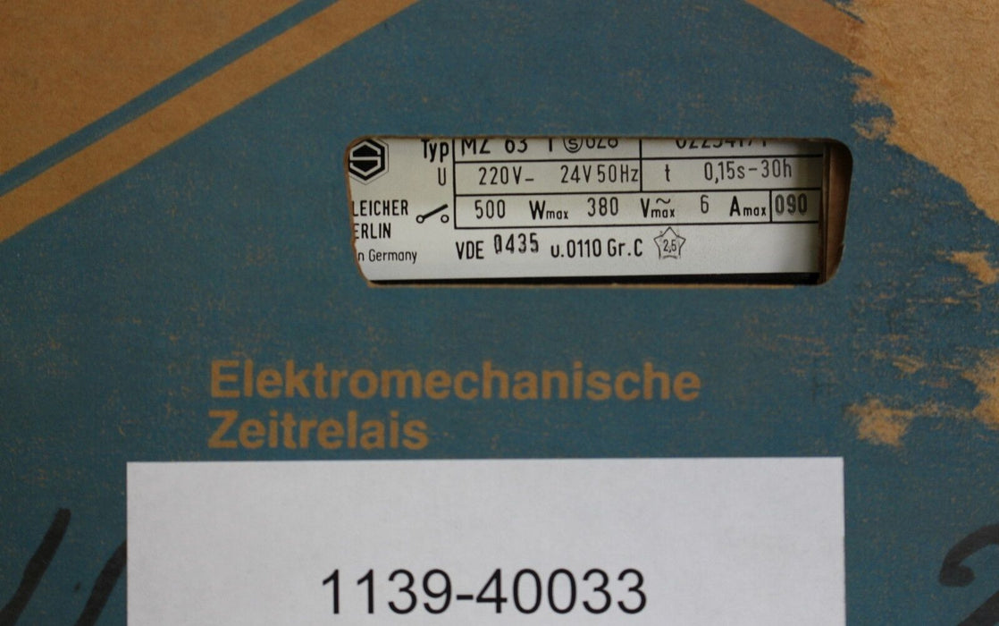 SCHLEICHER Präzisions-Zeitrelais MZ 63 T GZ8 220V/24V 50Hz t= 0,15s-30h  500W