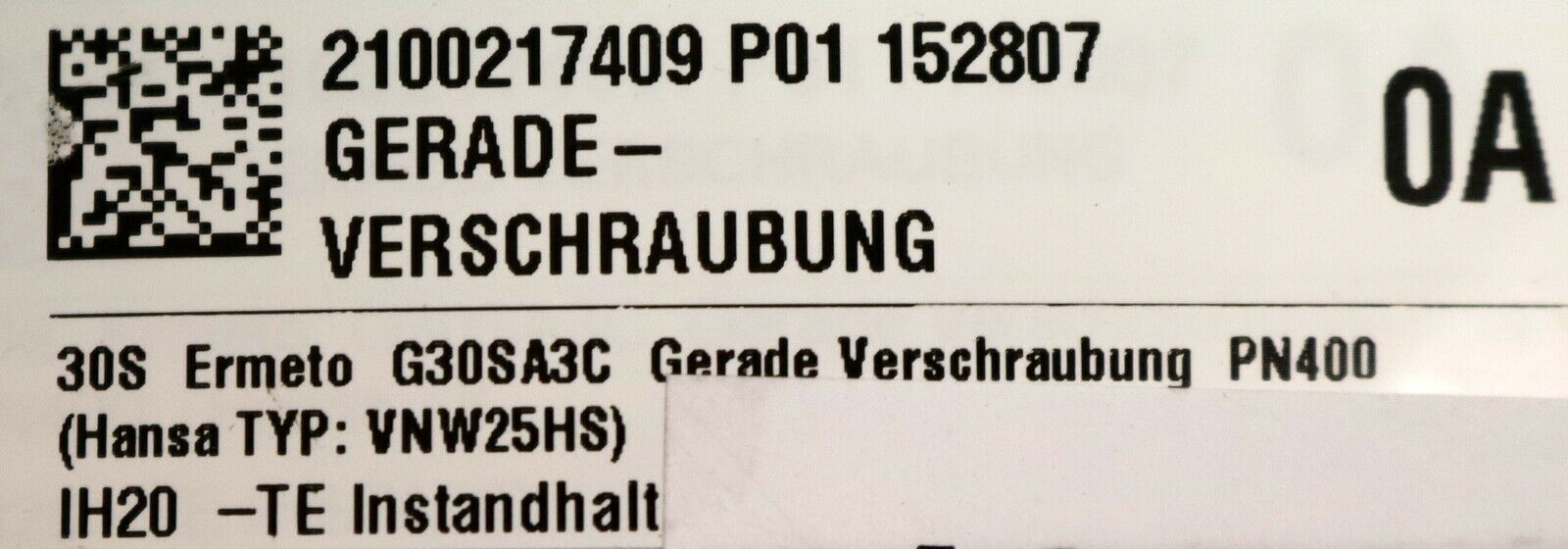 ERMETO 3x Gerade Verschraubung G30DA3C Schwer ID 740881 PN400 HF 022 S30 Stahl