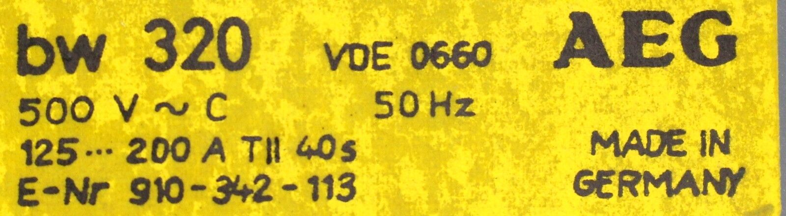 AEG Thermischer Überstromauslöser Typ bw 320 125-200A  40s E-Nr. 910-342-113