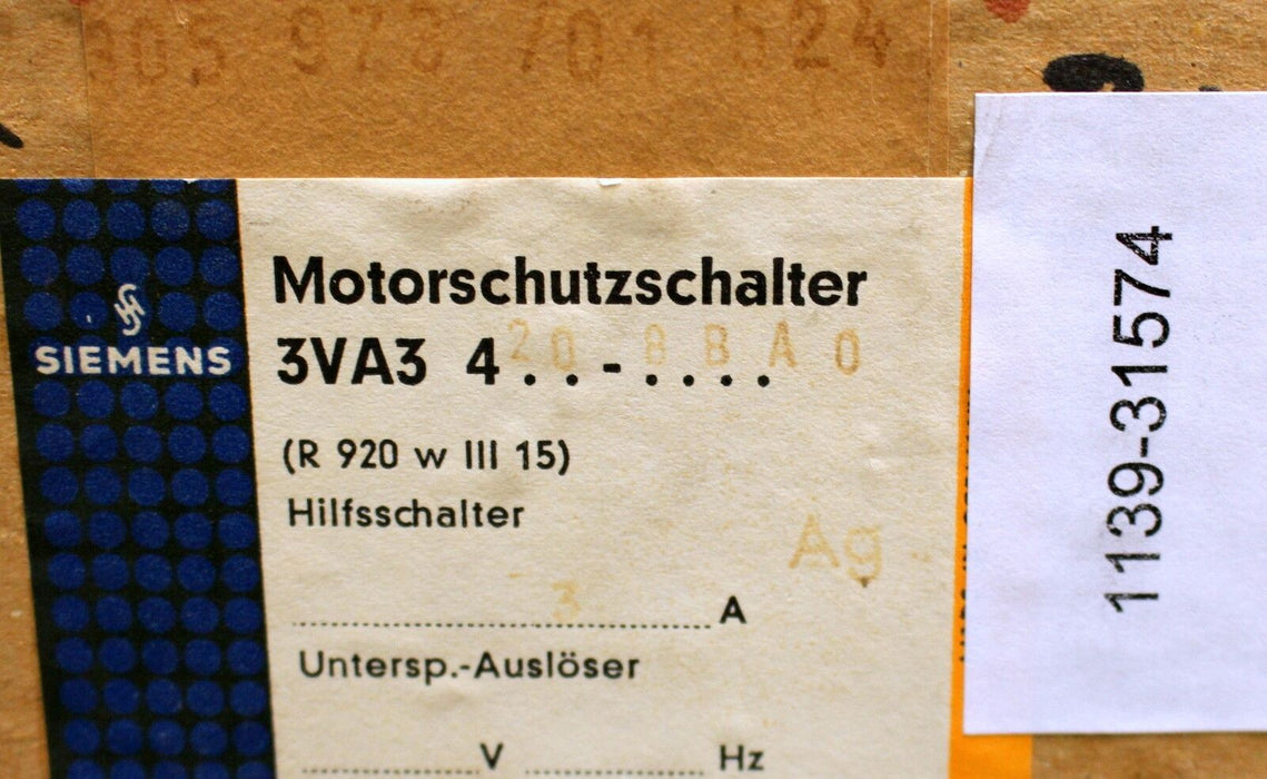 SIEMENS Motorschutzschalter Hilfsschalter 3VA3420-8BA0 - 15A - 1 Stück