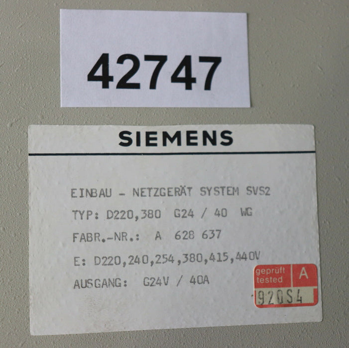 SIEMENS Einbau-Netzgerät System SVS2 6EV1362-5BK00 Typ D220, 380 G24 / 40 WG