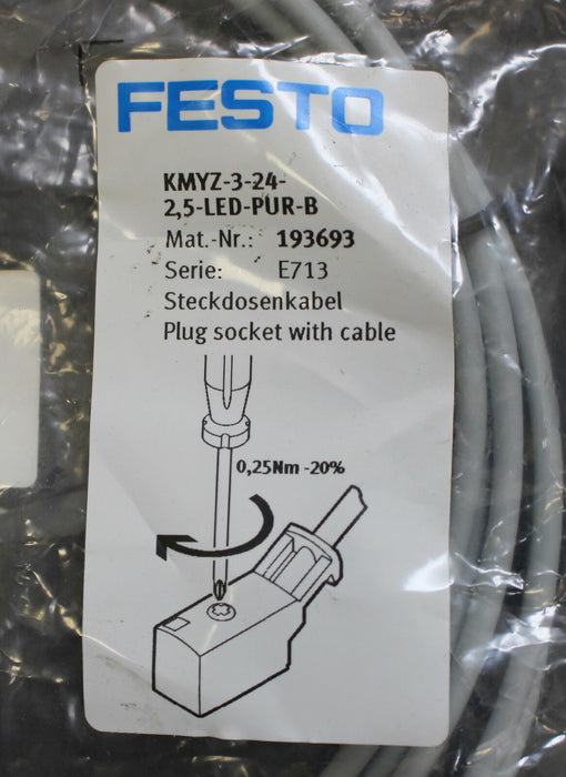 FESTO Steckdosenleitung KMYZ-3-24-2,5-LED-PUR-B Mat-Nr. 193693 Serie E713