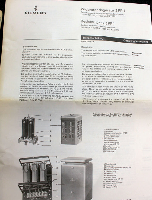 SIEMENS Widerstandsgerät 3PP1333-0DZ Schlupfwiderstand Fabr.-Nr.:625702 - 1 Stk