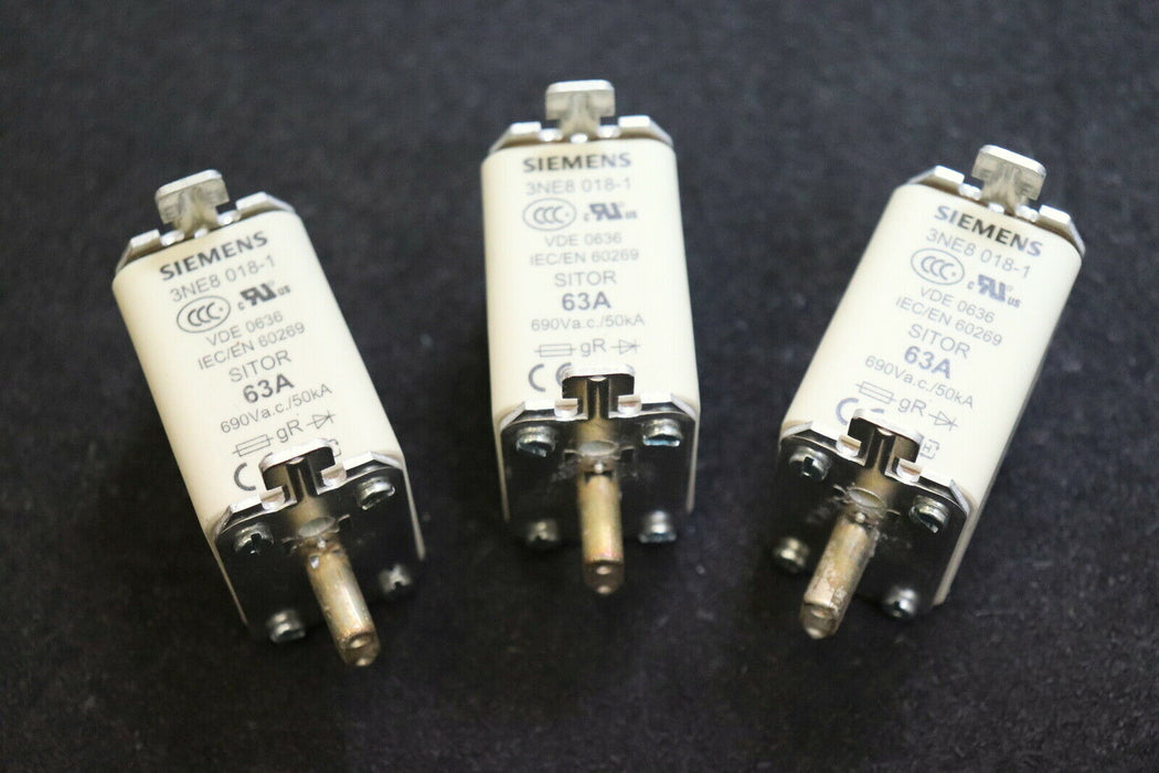 SIEMENS SITOR 3xSicherungseinsatz fuse-link 3NE3 018-1 63A 50kA 690VAC - gR