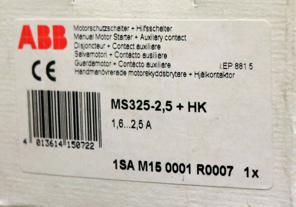 ABB Motorschutzschalter 1,6-2,5A 1SAM150001R0007 MS325-2,5 + HK