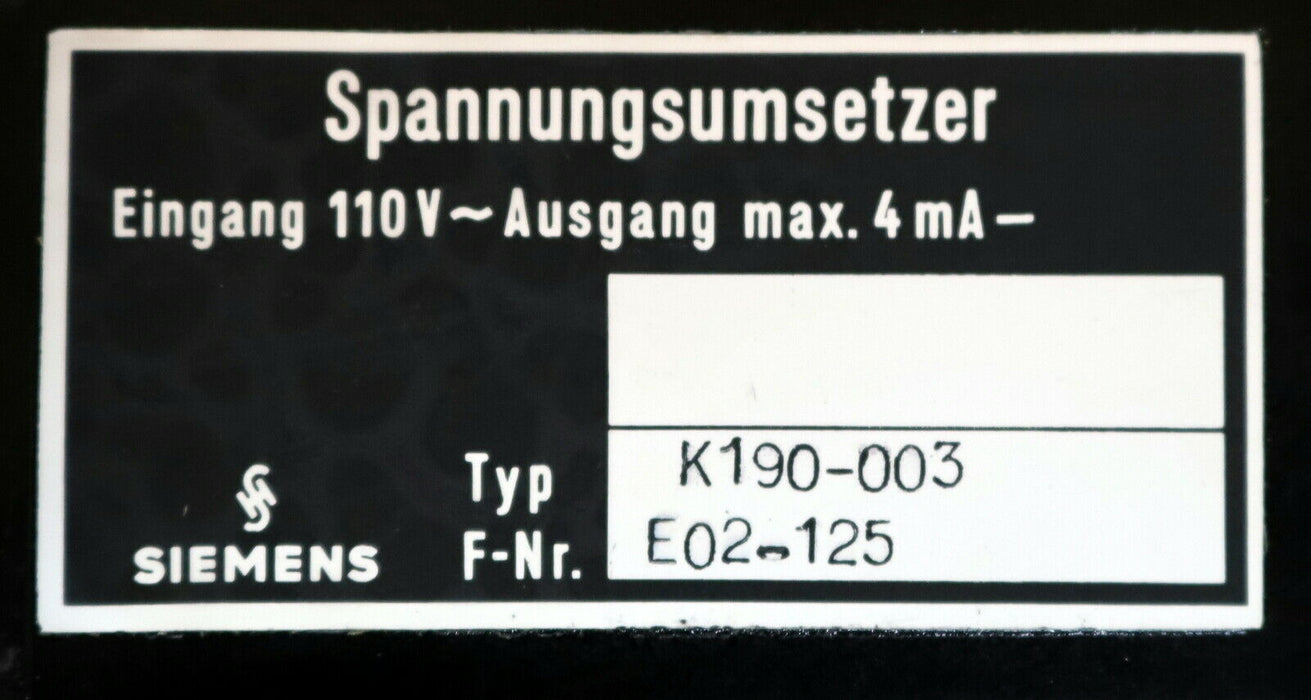 SIEMENS Spannungsumsetzer C70211-A1889-A3 Typ K190-003 Eingang 110 V - unbenutzt