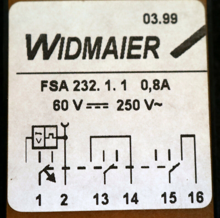 WIDMAIER FSA232.1.1 0,8A 60V= / 250VAC thermisch-magnetische Auslösung