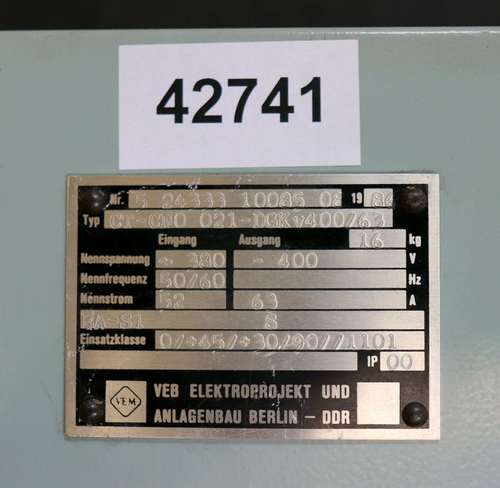 VEB EAB DDR Steuergerät Thyresch CT-CN0 021-DGKv 400/63 400VDC 63 A geprüft ok
