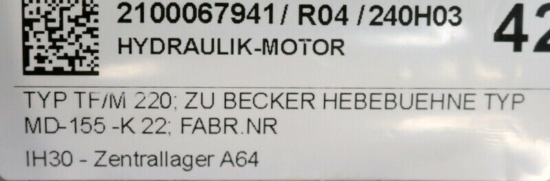 BECKER Hydraulik-Motor Best.Nr. 098914 Zahnrad-Ölmotor C0 21 2/9l für Hebebühne