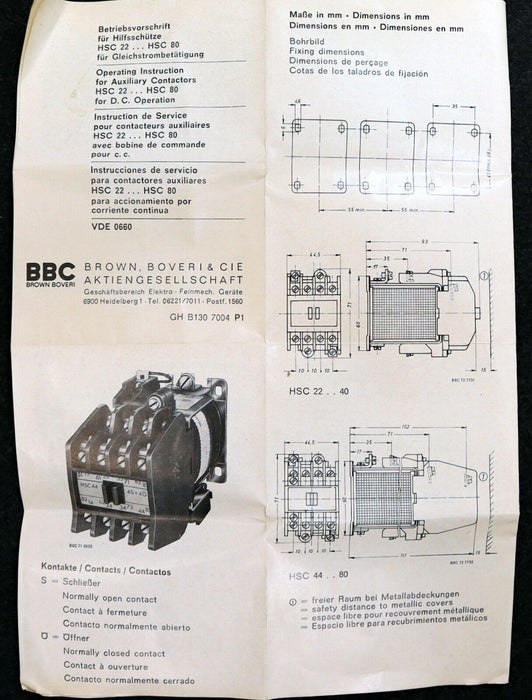 BBC Hilfsschütz HSC 53 Spulenspannung 220VDC GHH1326806V05S 3Ö unbenutzt in OVP