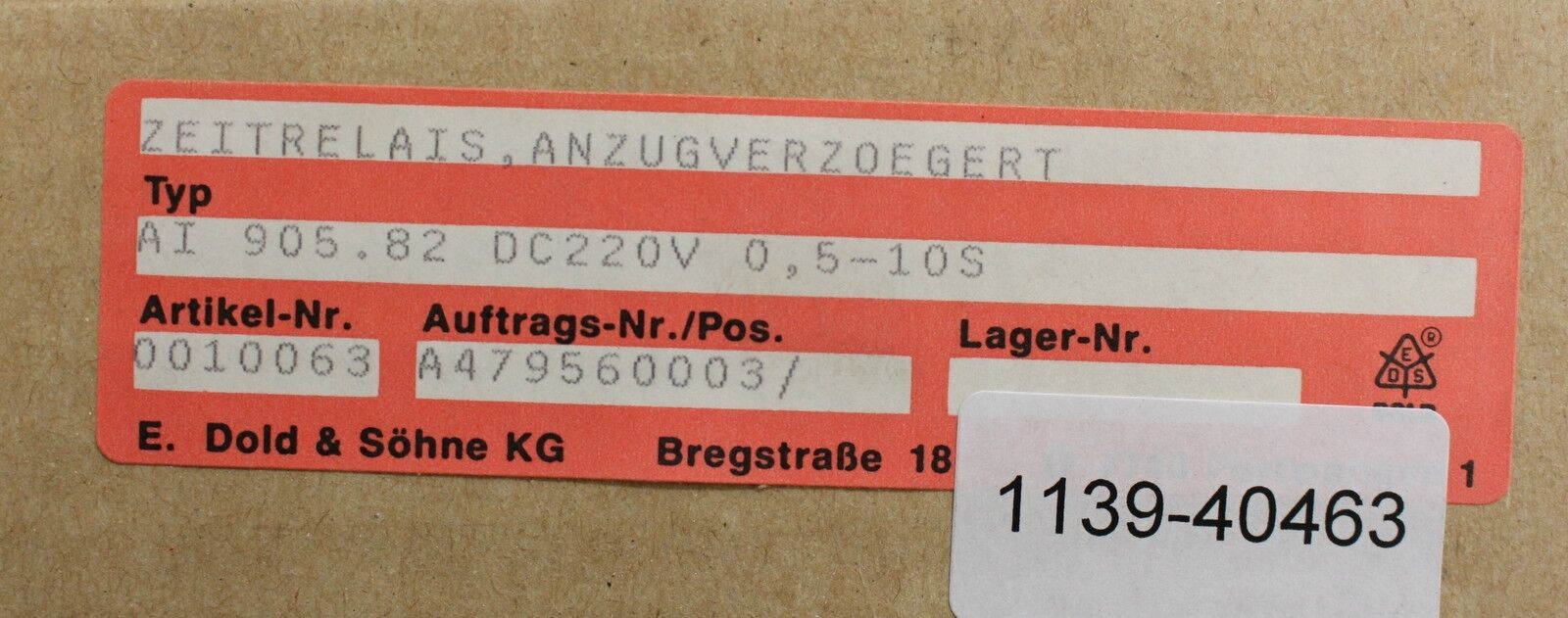 DOLD Anzugsverzögertes Zeitrelais AI 905.82 220VDC>0,5-10s Artikelnummer 0010063