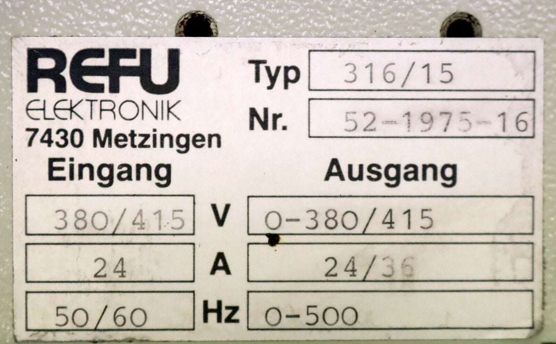 REFU / KLINGELNBERG Frequenzumrichter Spindelantrieb REFU 316/15 Eingang 380/415