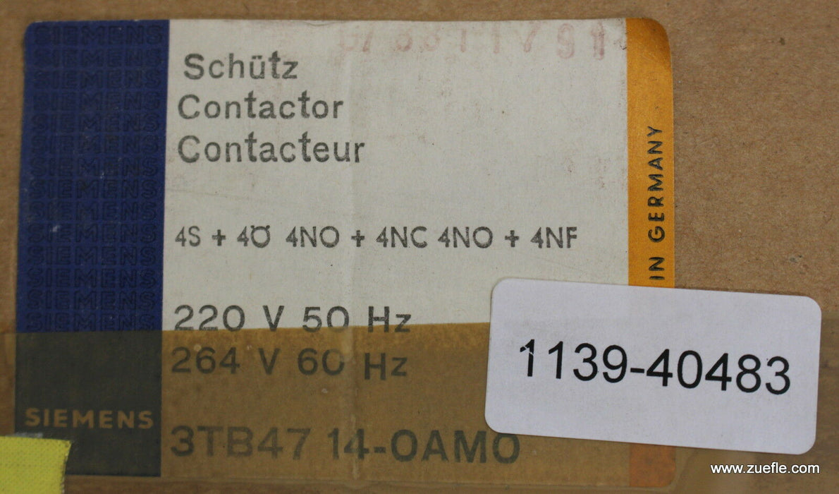 SIEMENS Schütz contactor 3TB4714-0AM0 Us = 220V 50Hz / 264V 60Hz 4S + 4Ö 4NO + 4