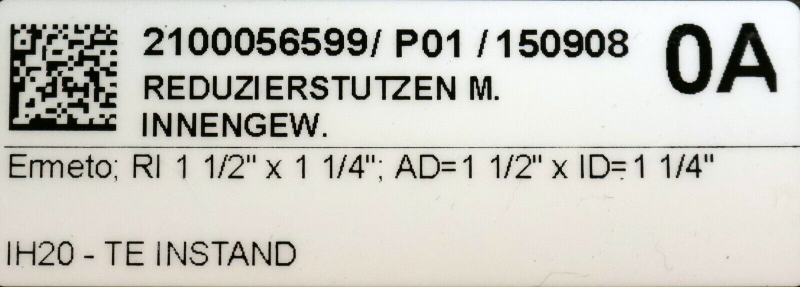 ERMETO Reduzierung RI AußenØ 1 1/2" InnenØ 1 1/4" unbenutzt