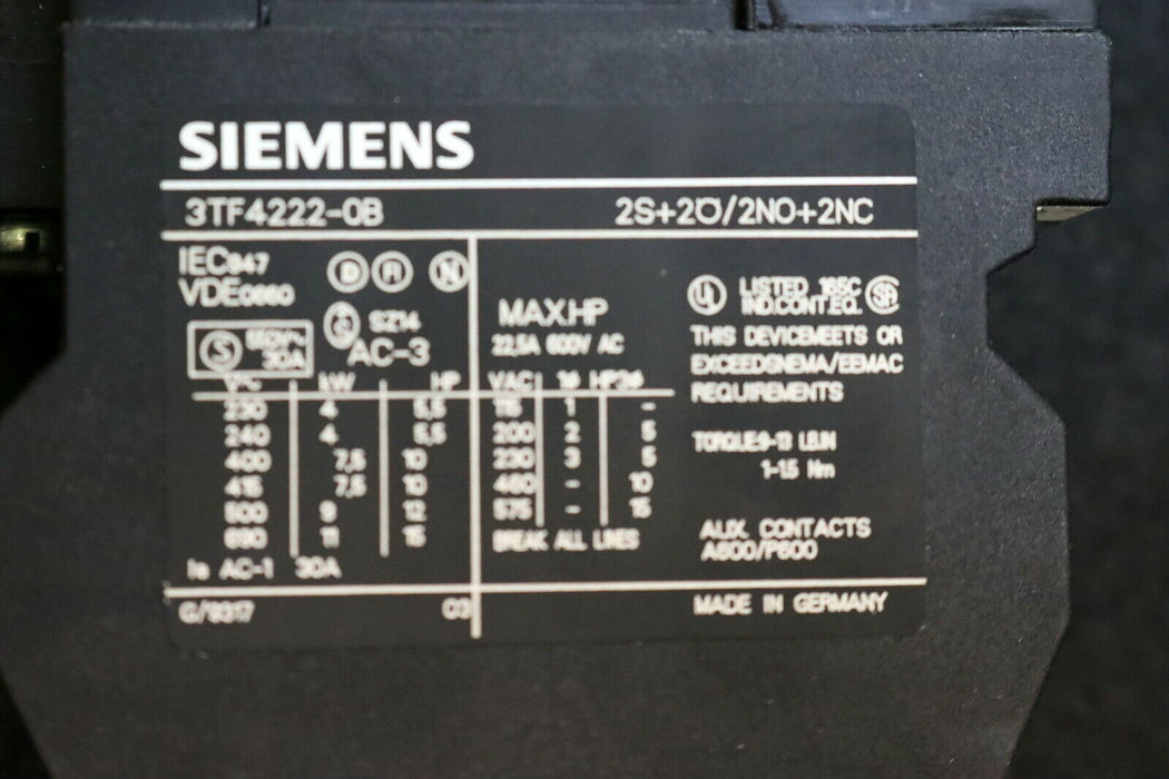 SIEMENS Leistungsschütz 3TF4222-0BM4 Us = 220VDC 7,5kW 400VAC - unbenutzt