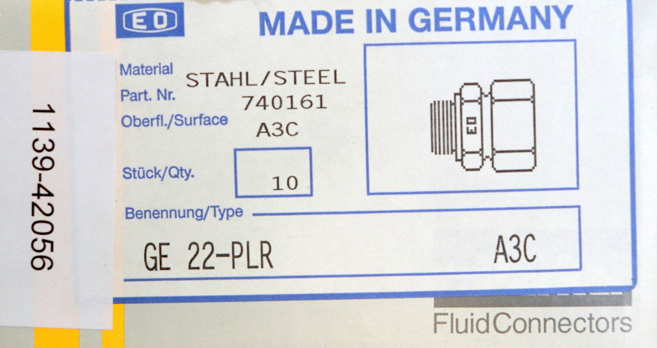 ERMETO 3 Stück gerader Einschraubstutzen GE 16-PSR  Stahl A3C Anschlus 1"