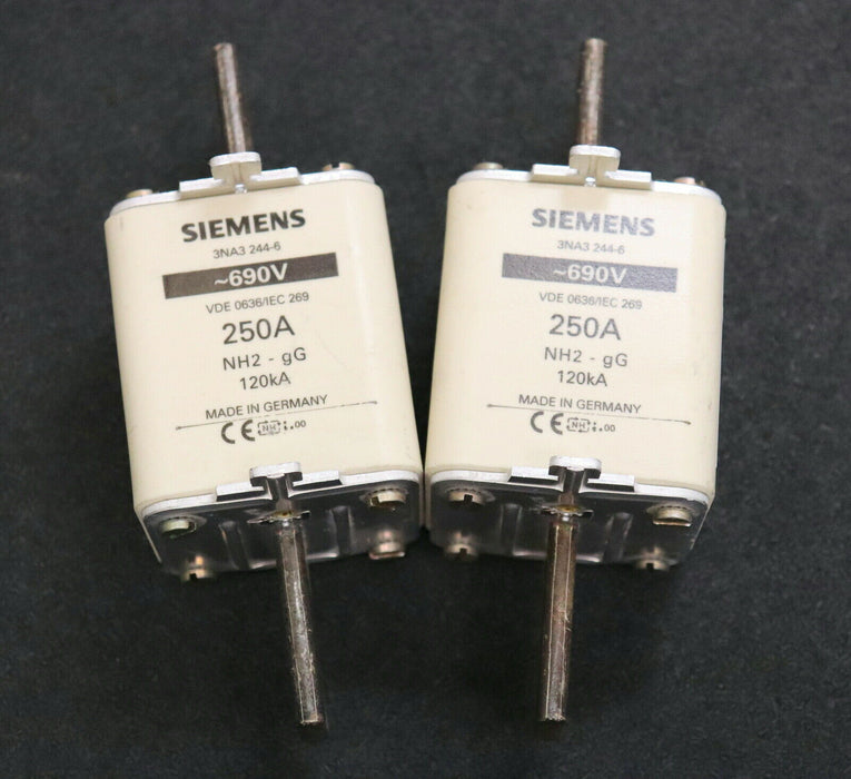 SIEMENS 2x NH-Sicherungseinsatz fuse-link 3NA3 244-6 250A 690VAC NH2 - gG