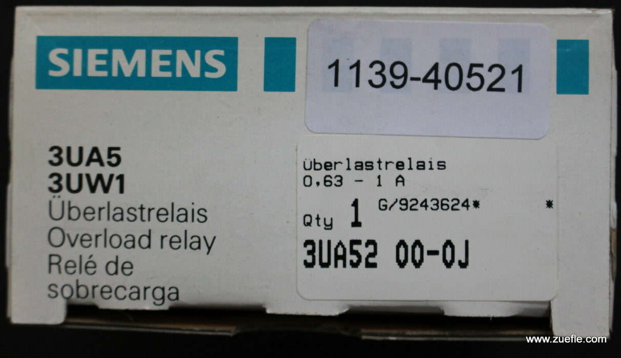 SIEMENS Überlastrelais overload relay 3UA5200-0J 0,63-1A