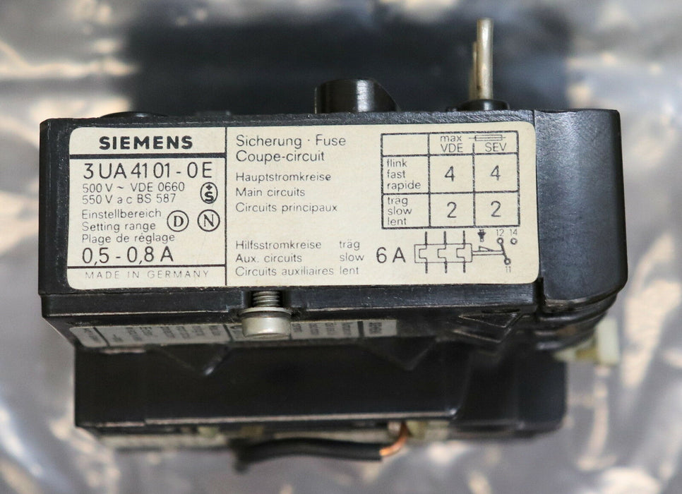 SIEMENS Überlastrelais 3UA4101-0E Einstellbereich 0,5-0,8A gebraucht