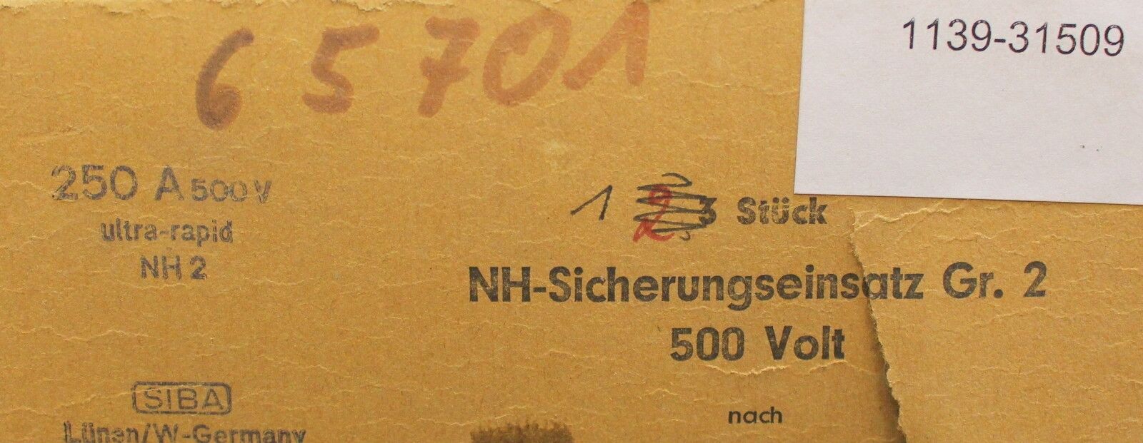 SIBA NH-Sicherungseinsatz Type 2001004 - Größe: 2 - 500V - 250A - 1 Stück - aR