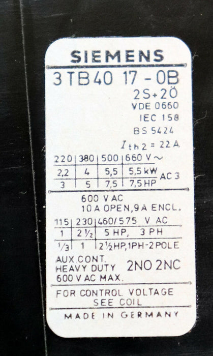 SIEMENS Schütz 22E 3TB4017-0BW4 42VDC 2S + 2Ö Originalverpackt, unbenutzt