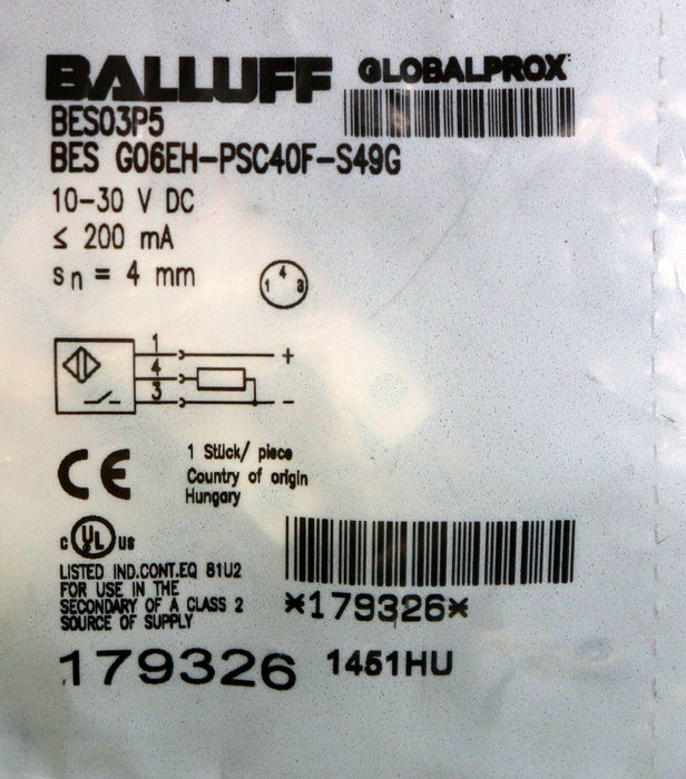 BALLUFF Induktivsensor BES03P5 BES G06EH-PSC0F-S49G 10-30VDC <= 200mA Sn=4mm