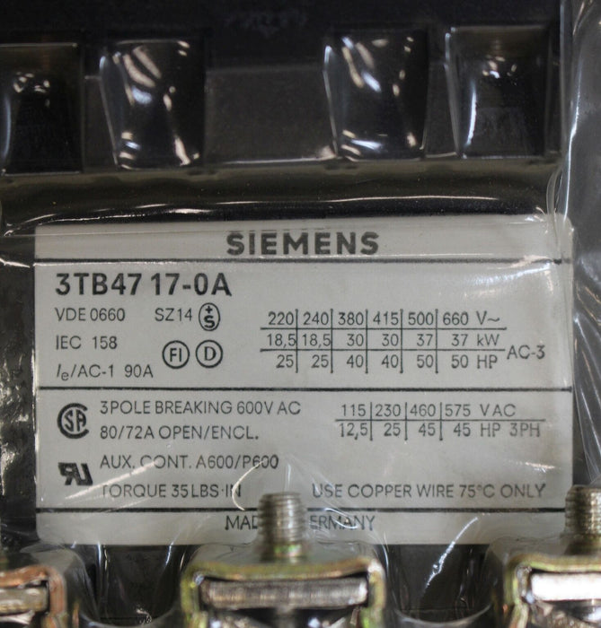 SIEMENS Schütz contactor 3TB4717-OAM0 220V 50Hz / 264V 60Hz 2S + 2Ö 2NO+2NC 2NF