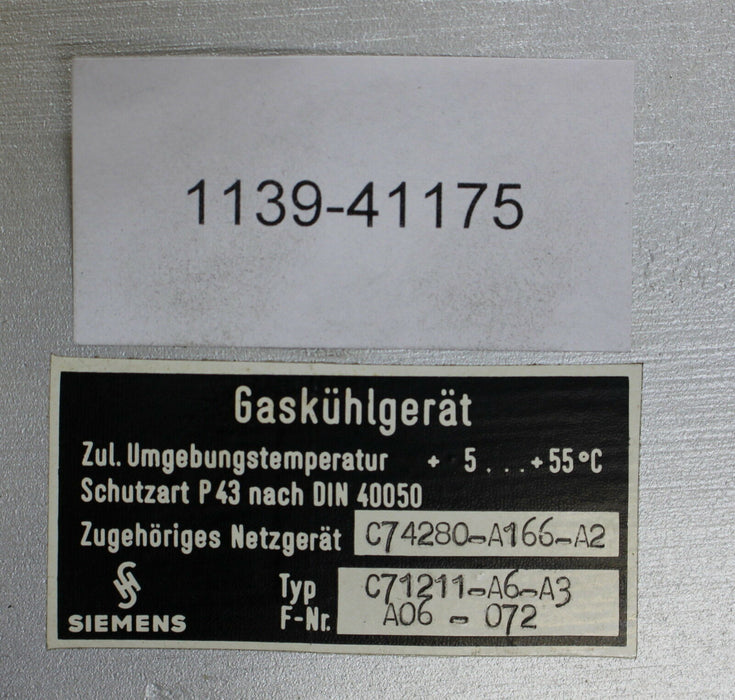 SIEMENS Gaskühlgerät C71211-A6-A3 Zul. Umgebungstemperatur 5-55°C Schutzart P43