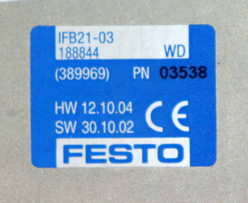 FESTO Busmodul Busknoten Eingangsmodul IFB21-03 Art.Nr. 188844  WD 2A Sicherung