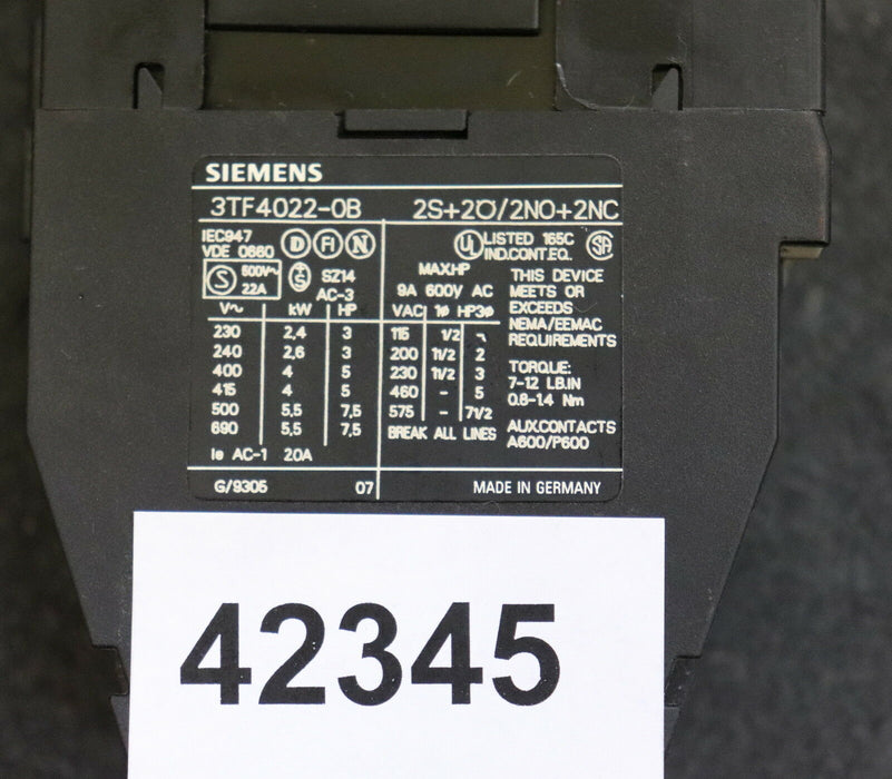 SIEMENS Schütz 22E 3TH4022-0B 2S + 2Ö 2NO + 2NC Steuerspannung 24VDC 0,8-1,2A