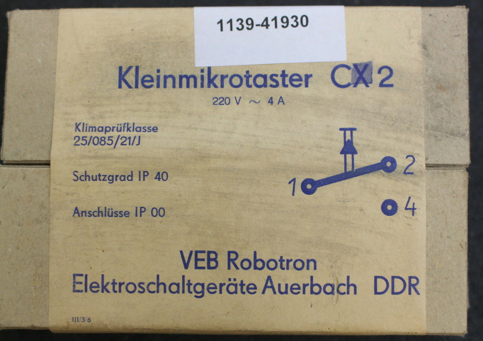 VEB ROBOTRON AUERBACH 5 Stück Kleinst-Mikrotaster Typ CX2 220VAC 4A IP40 5 Stück