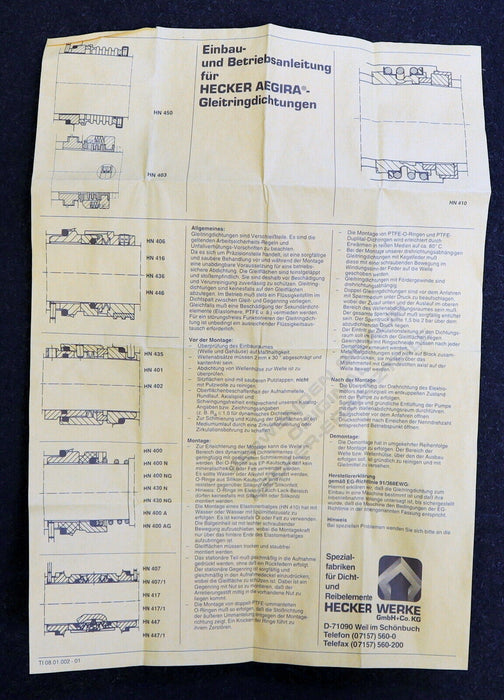 HECKER Gleitringdichtung Mechanical seal HN 430G-3296B Q1Q1VGG Mat.Nr. 00197244