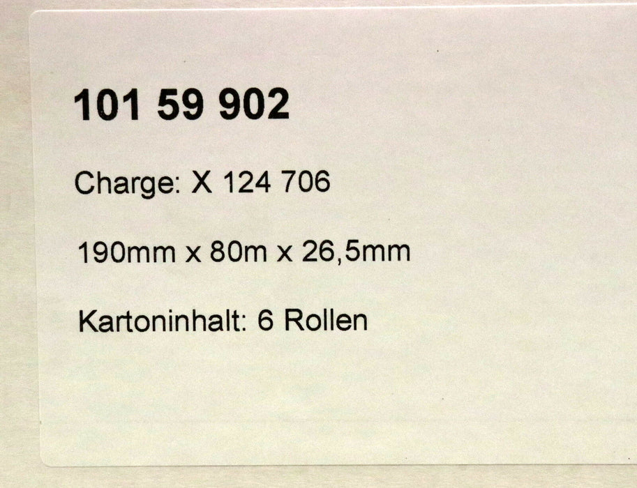 Papierrollen 6 Stück 190mm breit x 80m Länge Innenrollendurchmesser 26,5mm 65g/m